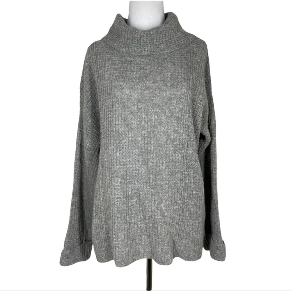 Free people 100% Wool Waffle knit Cowl Neck Sweater In Grey XS - Picture 3 of 9